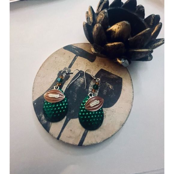 Cute handcrafted football DANGLE EARRINGS - Picture 5 of 7
